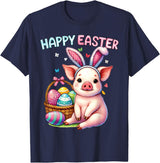 Farm Animal Lovers Cute Pig Easter Holiday Gifts Happy Easter Farm Animal Pig Lovers Bunny Women Kids Girls T-Shirt - Navy Blue