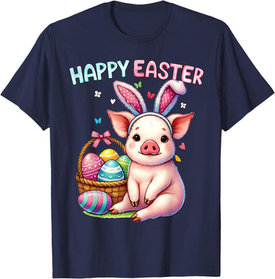Happy Easter Farm Animal Pig Lovers Bunny Women Kids Girls T-Shirt