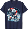 Hockey Player Love Polar Bear Hockey Bear on Ice: A Funny Polar Bear Playing Hockey T-Shirt - Navy Blue