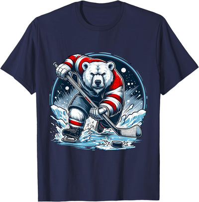 Hockey Player Love Polar Bear Hockey Bear on Ice: A Funny Polar Bear Playing Hockey T-Shirt