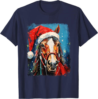 AnimalGraphicPrints Horse Christmas T-Shirt - Navy Blue