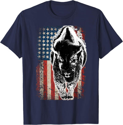 Cow Buffalo Usa Flag American Flag Bison Vintage Buffalo T-Shirt