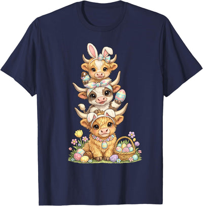 Western Easter Highland Cow Cute Bunny Cow Eggs Farmer Girls T-Shirt