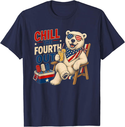 Funny Patriotic Chill The Fourth Out Polar Bear 4th of July T-Shirt