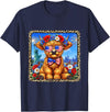 4th of July Apparel 4th of July Cow Patriotic Heart Glasses USA Floral Leopard T-Shirt - Navy Blue