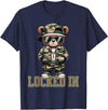 Boys & Mens Camouflage Teddy Bear Streetwear Gear Camo Hip Hop Teddy Bear Locked In Saying Hustle Money Grind T-Shirt - Navy Blue