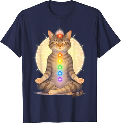 Mystic Paw Creations Meditating Chakra Cat Yoga Spiritual Cat Lovers Mandala T-Shirt