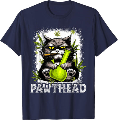 Generic Funny Pawthead Weed Cat Dad Mom Smoking Cannabis Cat 420 T-Shirt for Men Women