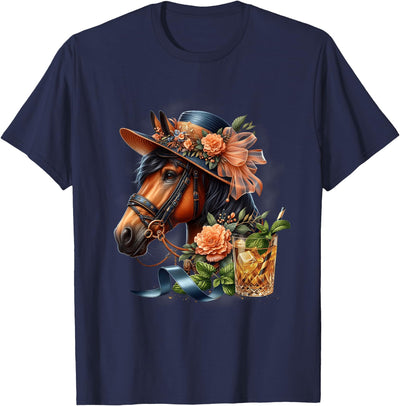 Horse Derby Party Mint Julep Cocktail Floral Hat Racing T-Shirt