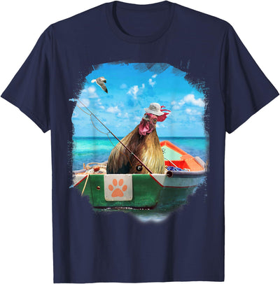 Chicken or Fish, Funny Chickens Fishing Boat T-Shirt