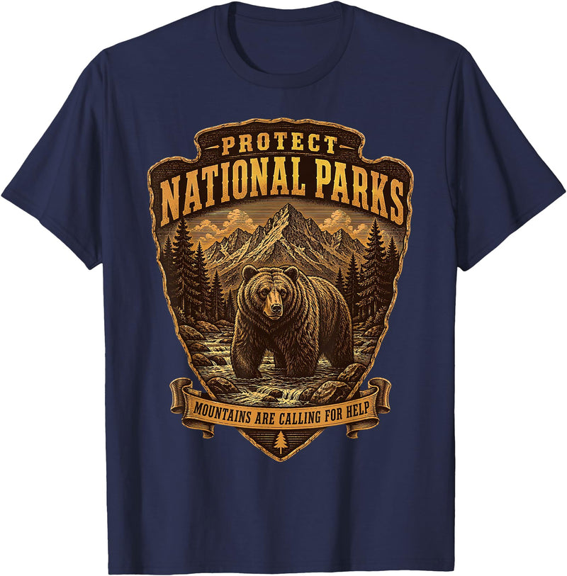 National Parks Conservation Co Protect National Parks Bear Vintage Arrowhead Badge Apparel T-Shirt - Navy Blue