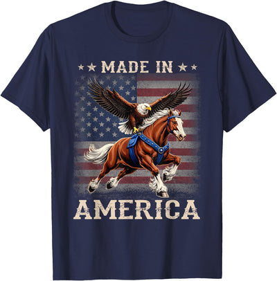 Made In America Patriotic Tees Made in America Western Horse Eagle USA Flag T-Shirt