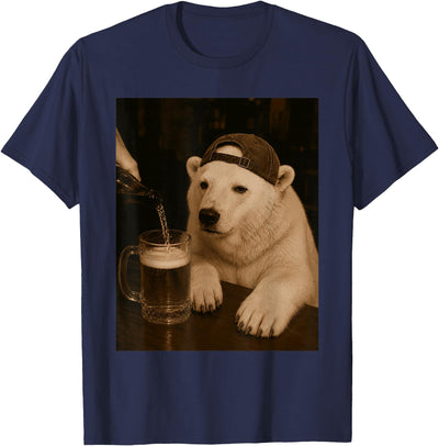 Polar Bear Funny Drinking Beer Meme T-Shirt
