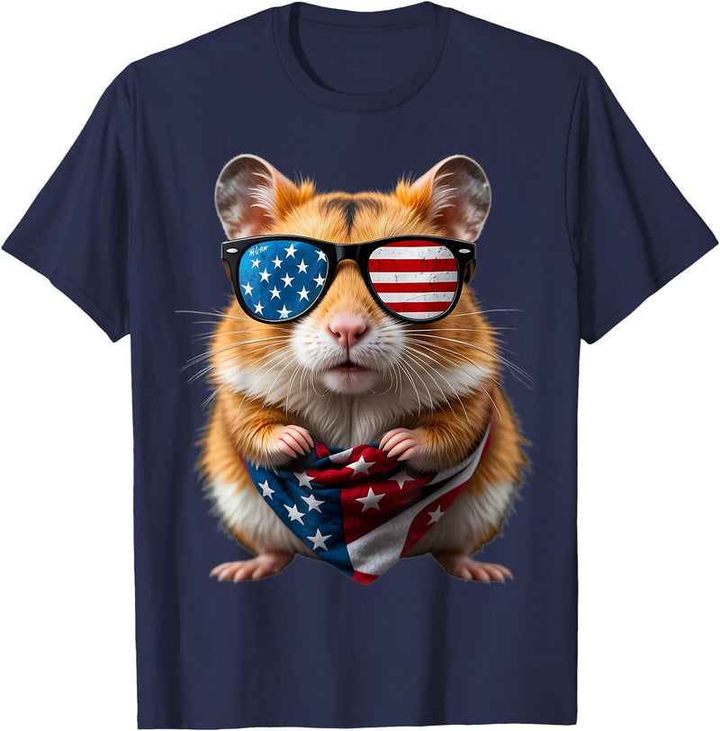 Hamster 4th Of July American Independence Day USA Patriotic T-Shirt - Navy Blue