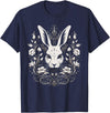 Rabbit Bunny Flowers Witchy Occult Gothic Vintage Easter T-Shirt in Navy Blue