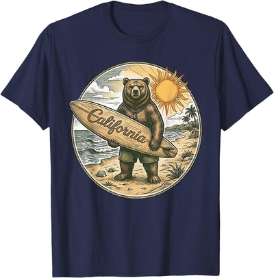Vintage California Surf Bear Beach Retro Coastal Summer T-Shirt