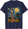 Giraffe Designs. Giraffe Africa Van Gogh Style Starry Night Cute Graphic T-Shirt - Navy Blue