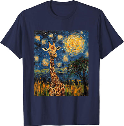Giraffe Africa Van Gogh Style Starry Night Cute Graphic T-Shirt