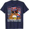 USA 4th of July A Freedom a Day Beer Bear A Freedom a Day Keeps the Commies Away 4th of July Bear Women Men T-Shirt - Navy Blue