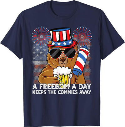 A Freedom a Day Keeps the Commies Away 4th of July Bear Women Men T-Shirt