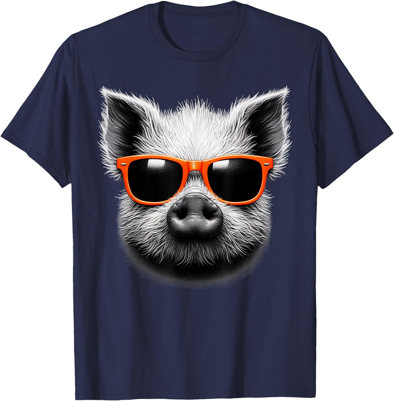 Cool Pig Love Graphic Art Cool Pig Wearing Sunglasses Graphic Art T-Shirt - Navy Blue