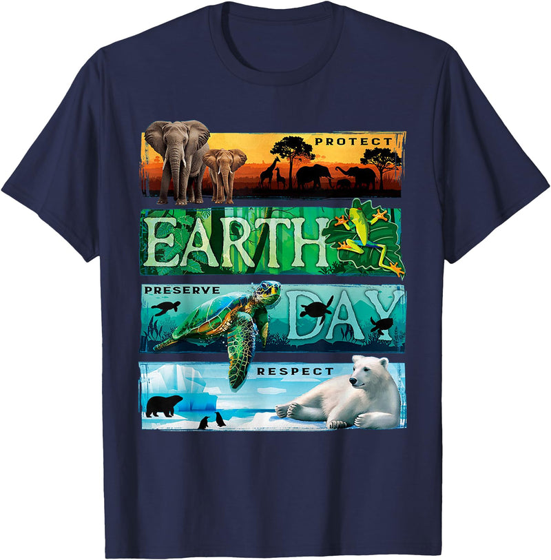 Protect Preserve Respect Earth Day T-Shirt - Navy Blue