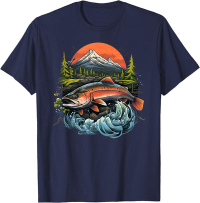 Trout Leaping Mountain Sunset T-Shirt