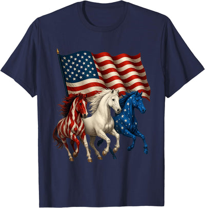 4th Of July Gifts by LD Patriotic Us Flag 4th of July Horse Lovers for Women Men T-Shirt