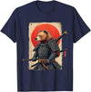 Japanese Samurai Bear Woodblock Art Samurai Brown Bear Ukiyo-e Ink Warrior Art Japanese Bear Art T-Shirt - Navy Blue