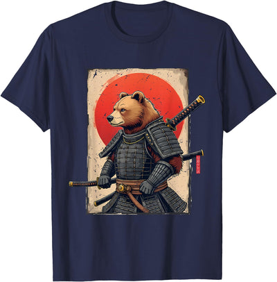 Samurai Brown Bear Ukiyo-e Ink Warrior Art Japanese Bear Art T-Shirt