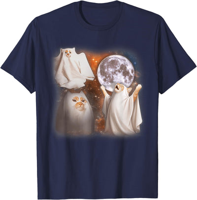 Moon Howling Funny Cat Meme Ghost Cat Howling At Moon Weird Halloween Funny Cat Meme T-Shirt