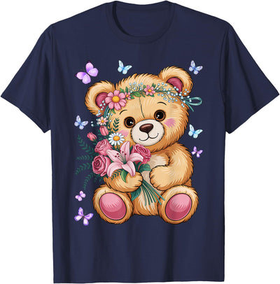 Cool Crowned Teddy Bear for Flowers Lovers T-Shirt
