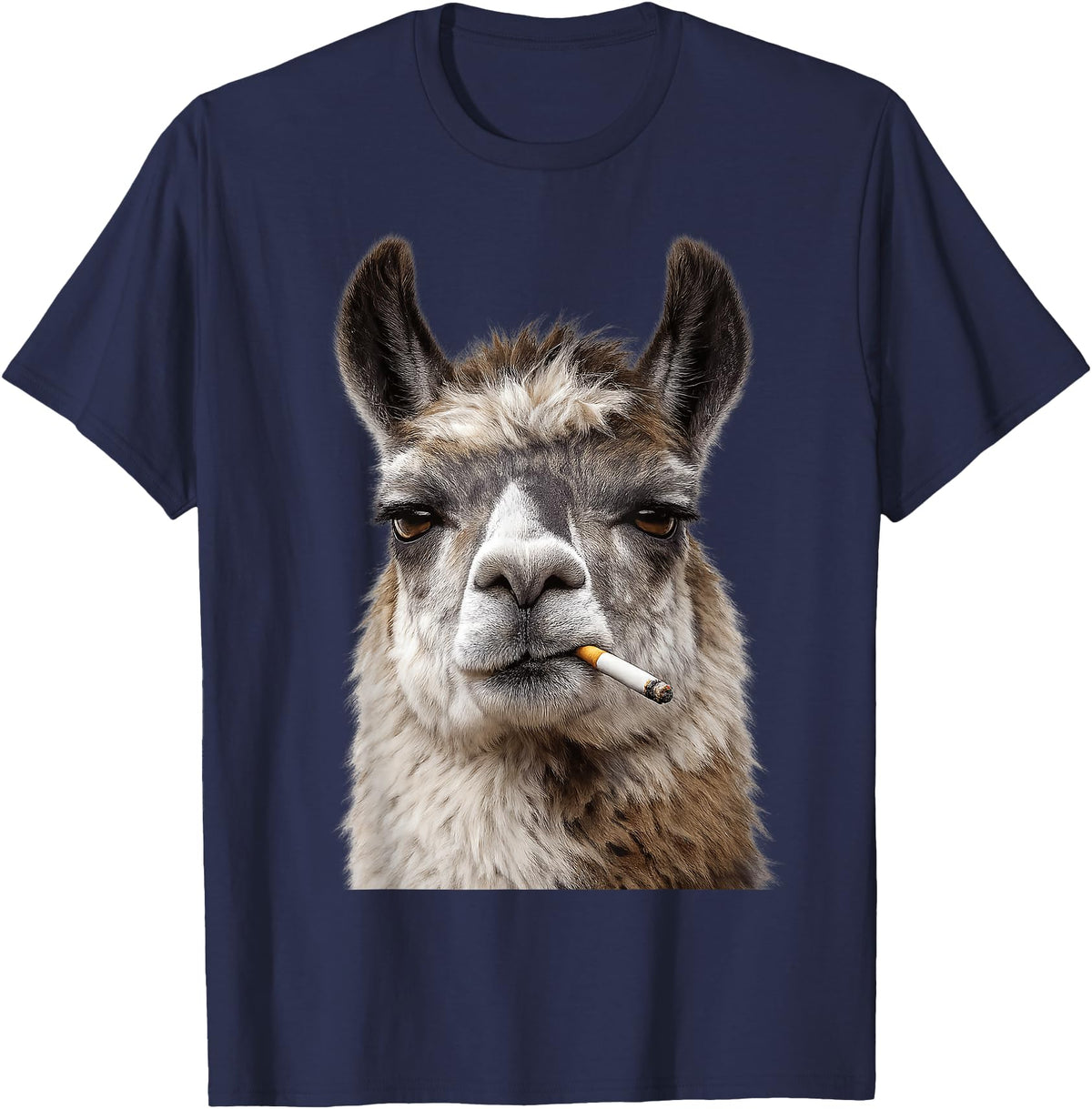 FunWearVM Funny Smoking Llama Cool Animal Lover with Attitude T-Shirt - Navy Blue