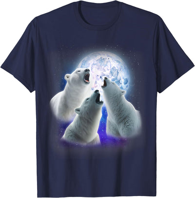 3 Polar Bears Howling At The Moon Funny Polar Bear Lover T-Shirt