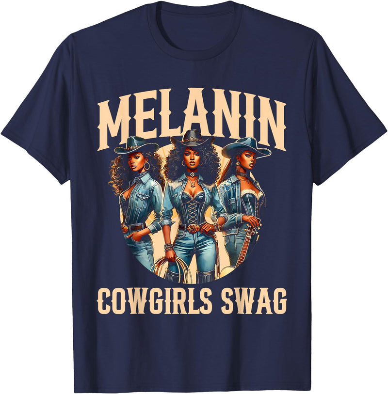 Funny Cowgirl Women Melanin Cow Girl Outfit Cowgirl for Women African Tee Melanin Cow Girl Outfit T-Shirt - Navy Blue