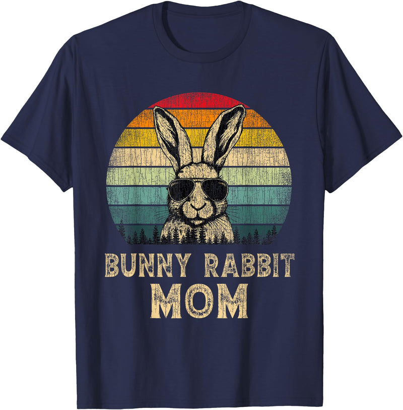 Vintage Bunny Rabbit Mom Rabbit Lovers Mommy Mother's Day T-Shirt in Navy Blue