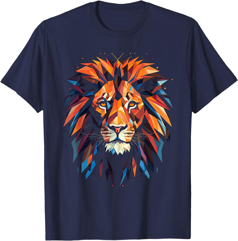 Cool Lions, Astrology And Horoscope Designs Lion Colourful Lion from Africa King of Animals Polygon T-Shirt - Navy Blue