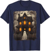 Vintage Haunted House Ghost Halloween Costumes Vintage Ghost Haunted House Scary Halloween Costume Spooky T-Shirt - Navy Blue