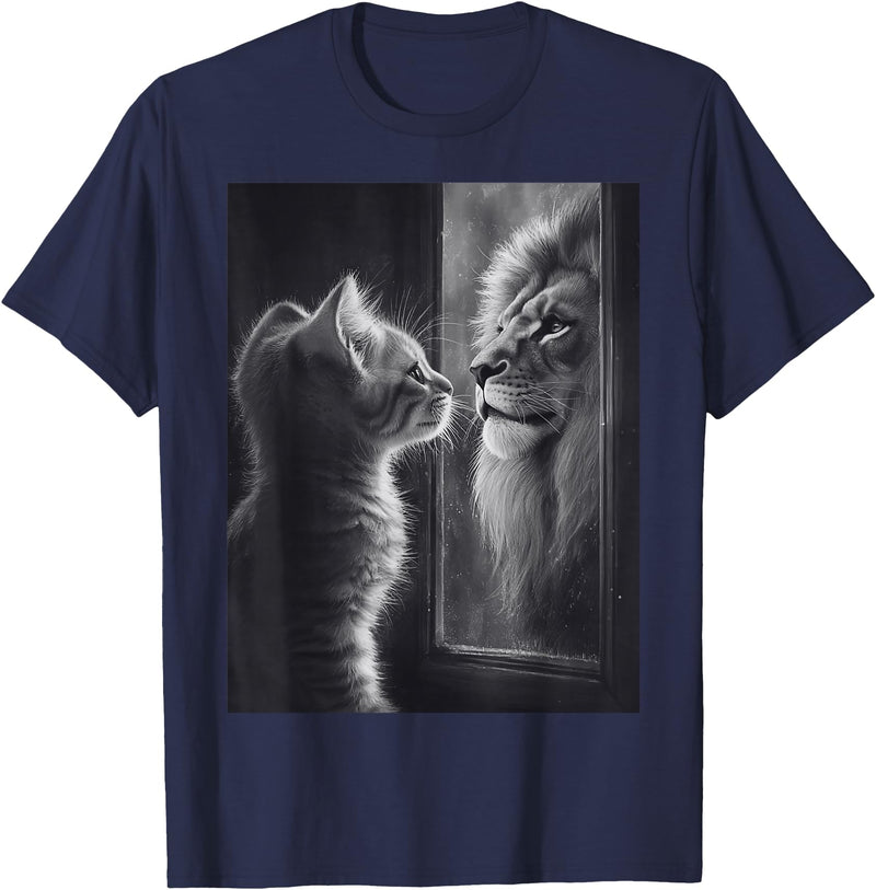 SH-Star Cat Lion Mirror Reflection Art Gifts Animal Face Ni T-Shirt - Navy Blue