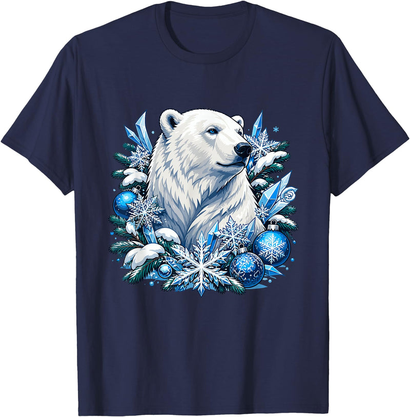 Arctic Polar Bear Snowflake Winter Christmas Christmas Polar Bear Snowflakes Winter Ornaments T-Shirt - Navy Blue