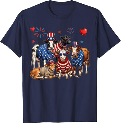 Fourth of July Patriotic Usa Highland Cow Costume Red White T-Shirt