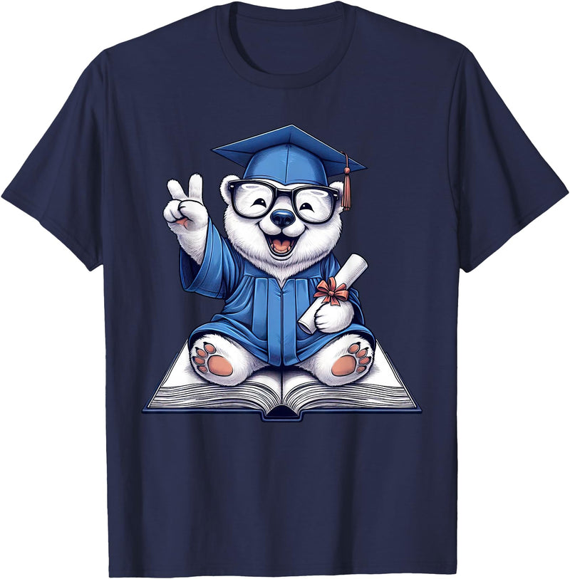 Polar Bear Lovers Graduation Day 2024 Costume Peace Sign Hand Graduate Polar Bear Mens Womens Graduation T-Shirt - Navy Blue