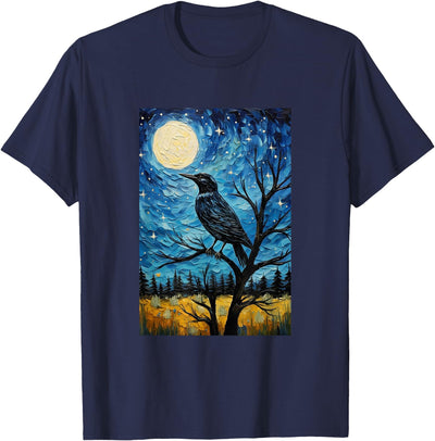 Bird Designs. Magpie Crow Raven Bird Van Gogh Style Starry Night Graphic T-Shirt