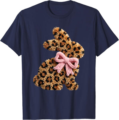 Leopard Print Crochet Bunny with Pink Bow T-Shirt