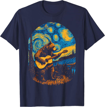Grizzly Bear Blues Guitarist Starry Night Musician Music T-Shirt