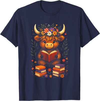 Cute Highland Cow Reading Funny Baby Cow Lover T-Shirt