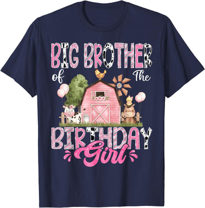 Big Brother of the Birthday Girl 1st Birthday Pink Cow Farm T-Shirt