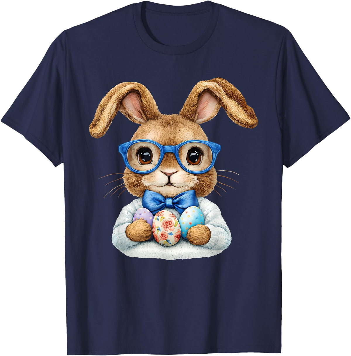 Vintage Easter Rabbit Cute Bunny with Bow Tie Boy Kid T-Shirt in Navy Blue