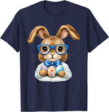 Vintage Easter Rabbit Cute Bunny with Bow Tie Boy Kid T-Shirt in Navy Blue