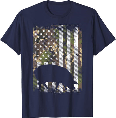 Camo US Flag Pig Vintage Farm Animal Patriotic Farmer Gift T-Shirt